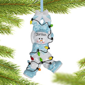 Personalized Baby Boy Snowman with Wreath Christmas Ornament