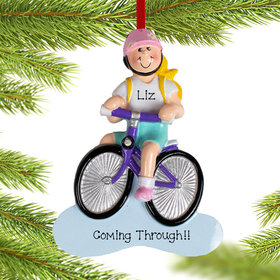 Personalized Blonde Bike Riding Girl Christmas Ornament