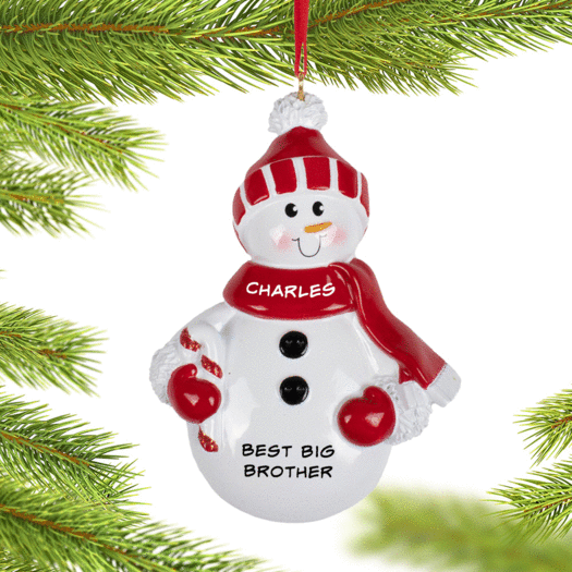 Personalized Red Snowman Brother Christmas Ornament