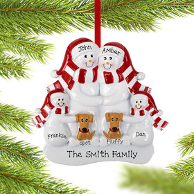 Personalized Snowman Family of 4 with 2 Dogs Christmas Ornament