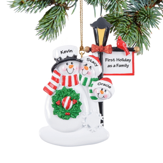 Personalized Lamppost Family Of 3 Christmas Ornament
