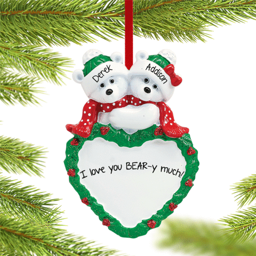 Personalized Christmas Bears With Heart Christmas Ornament