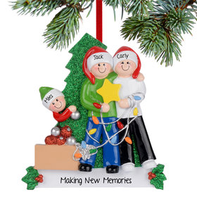 Personalized Family Of 3 Decorating Tree Christmas Ornament