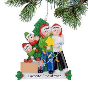 Personalized Family Of 4 Decorating Tree Christmas Ornament