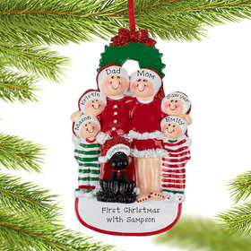 Personalized Christmas Eve Family Of 6 With Black Dog Christmas Ornament