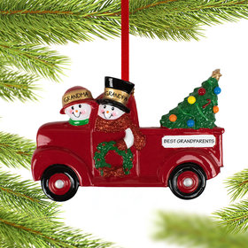 Vintage Red Truck Snowman Grandparents Christmas Ornament