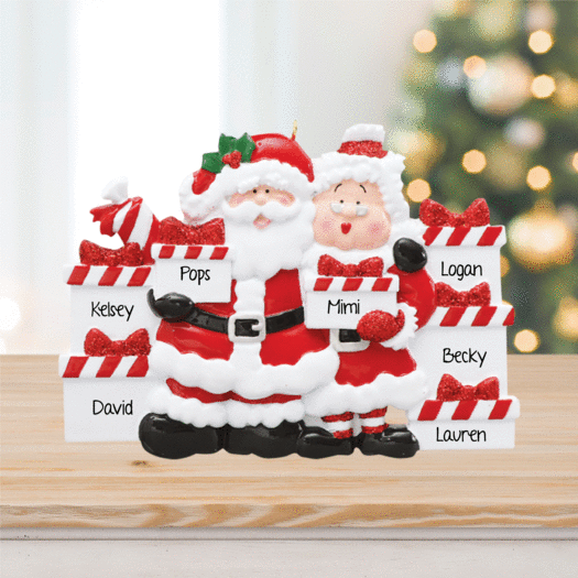 Personalized Family Of 7 Santa Claus With Presents Christmas Ornament