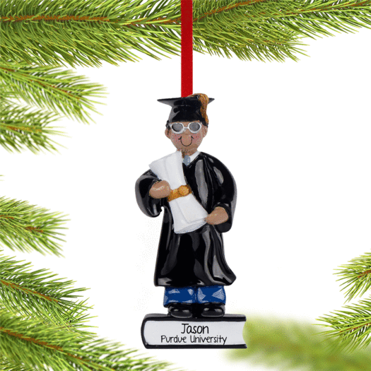 Personalized African American Graduate Boy Christmas Ornament