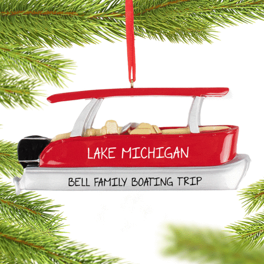 Personalized Red Pontoon Christmas Ornament