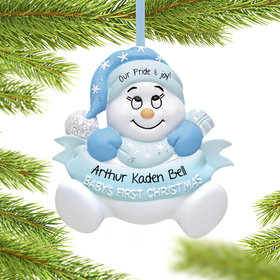 Personalized Snow Baby First Christmas Boy Christmas Ornament
