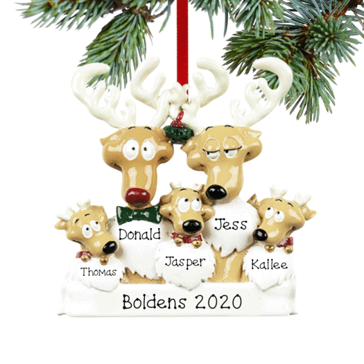Personalized Reindeer Family 5 Christmas Ornament