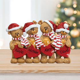 Personalized Bears With Hearts Family 4 Table Decoration Christmas Ornament
