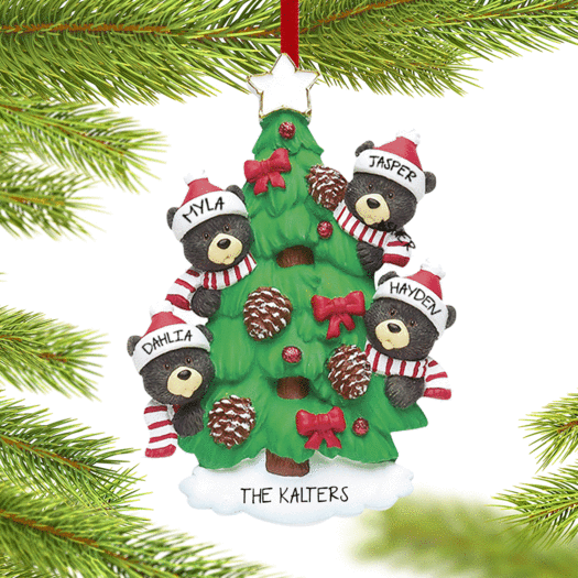 Personalized Black Bear Tree Family 4 Christmas Ornament