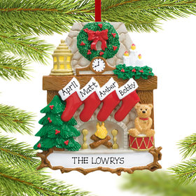 Personalized Fireplace 4 Stockings Christmas Ornament