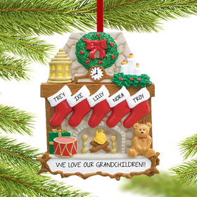 Fireplace 5 Stockings Grandparents Christmas Ornament