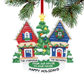 Personalized From Our House To Your House Red House and Blue House Christmas Ornament
