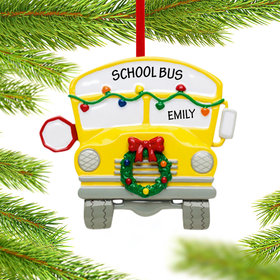 Personalized School Bus with Wreath Christmas Ornament