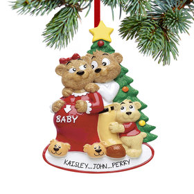 Personalized Expecting Bear Family of 3 Christmas Ornament