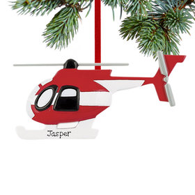 Personalized Red and White Helicopter Christmas Ornament