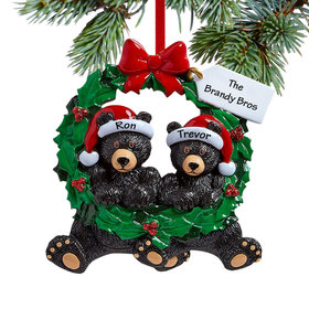 Personalized Black Bear Wreath Siblings Christmas Ornament