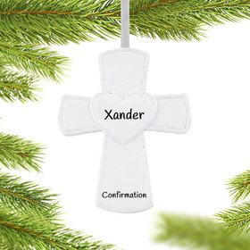 Personalized White Confirmation Cross with Heart Christmas Ornament