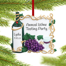 Personalized Vineyard Wine Bottle with Grapes and Wine Glass Christmas Ornament