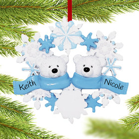 Personalized Snowflake Polar Bears 2 Christmas Ornament