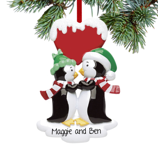 Personalized Penguin Kisses Christmas Ornament