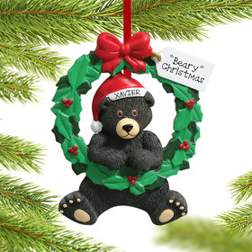Personalized Wreath Bear Christmas Ornament
