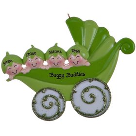 Personalized Peapod Carriage Family of 4 Christmas Ornament