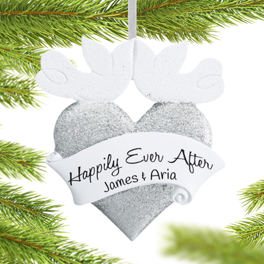 Personalized Happily Ever After Wedding Heart Christmas Ornament
