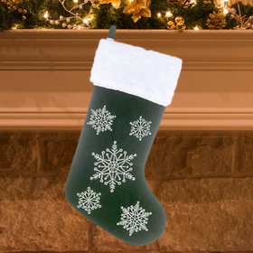 Green Velvet Snowflake Christmas Stocking