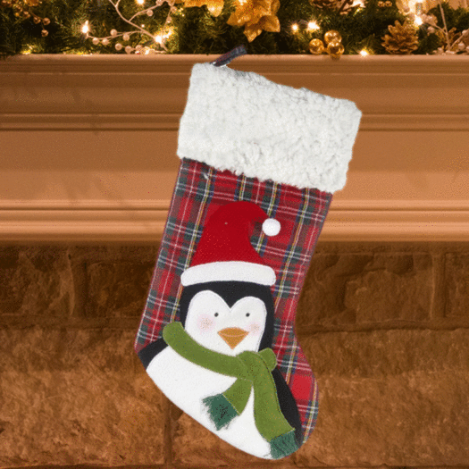 Plaid Penguin Christmas Stocking