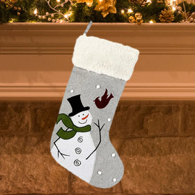 Snowman with Cardinal Flying Christmas Stocking