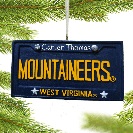 Personalized West Virginia Mountaineers License Plate Christmas Ornament