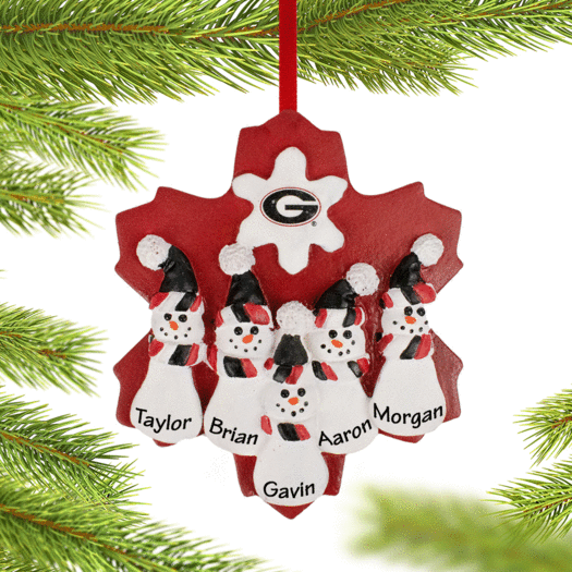 Personalized University of Georgia Snowman Family of 5 Christmas Ornament