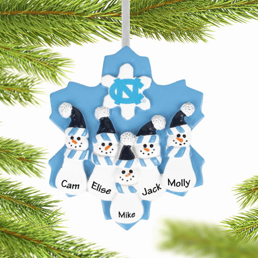 Personalized North Carolina Snowman Family Christmas Ornament
