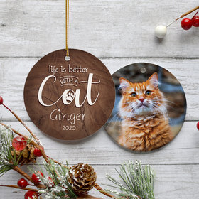 Personalized 'Life is Better With a Cat' Christmas Ornament