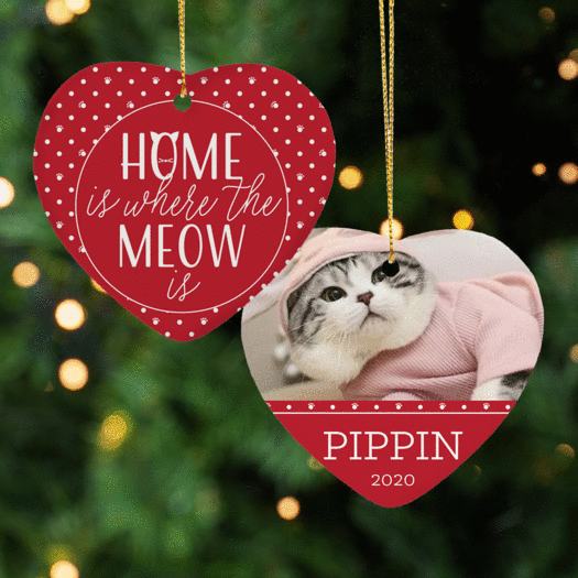 Personalized Cat 'Home is Where the Meow is' Christmas Ornament