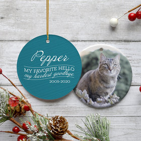 Personalized 'My Favorite Hello, Hardest Goodbye' Cat Memorial Christmas Ornament