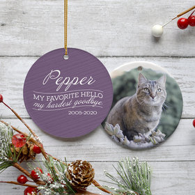 Personalized 'My Favorite Hello, Hardest Goodbye' Cat Memorial Christmas Ornament