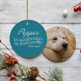 Personalized 'My Favorite Hello, Hardest Goodbye' Dog Memorial Christmas Ornament