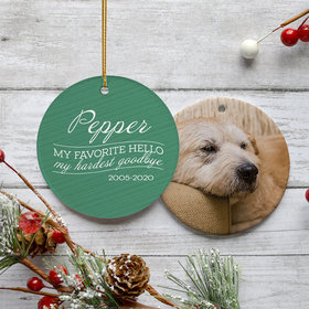 Personalized 'My Favorite Hello, Hardest Goodbye' Dog Memorial Christmas Ornament