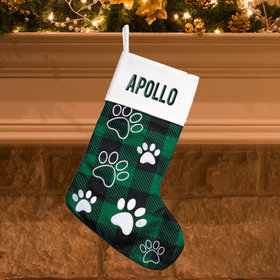 Personalized Embroidered Christmas Stocking Green Plaid Dog