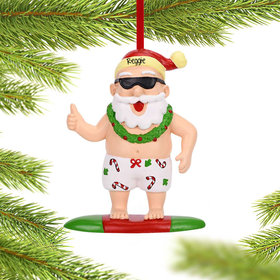 Personalized Surfing Santa Christmas Ornament