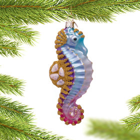 Blue and Gold Seahorse Christmas Ornament