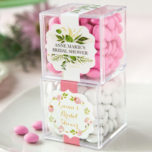 Personalized Bridal Shower JUST CANDY® favor cube with Just Candy Milk Chocolate Minis